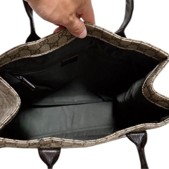 Gucci GG Monogram Canvas Tote Bag Brown Leather Trim Authentic Vintage Shopper - Picture 8 of 16